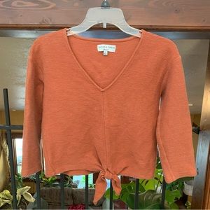 Madewell Women’s XS Texture & Thread Long-Sleeve Tie-Front Top Burnt Orange Fall